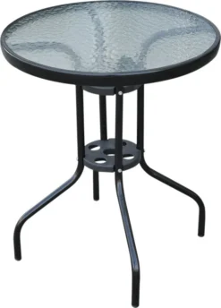 Outsunny Gartentisch Balkontisch Bistrotisch Glastisch Beistelltisch Metall+Sicherheitsglas ∅60xH70cm