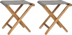 VidaXL Klappstühle 2 Stk. Teak Massivholz Und Stoff Dunkelgrau
