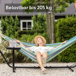 VITA5 Hängematte Mit Gestell Outdoor - Hängematte 2 Personen Für Garten & Balkon - Doppelhängematte Mit Getränkehalter- Tragbare Hängematte 200kg Belastbarkeit (Grün/Blau Cupholder) -Deutschland Garten Zier Verkaufs-Shop 7643223b7a488da46fc46e42aa462568