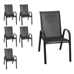 Wohaga 6er Set Stapelstuhl 'New York' Mit Textilenbespannung Schwarz/Schwarz