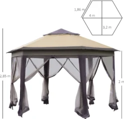Outsunny Gartenpavillon Faltpavillon 4 X 4 M Pop-Up-Zelt Partyzelt Inkl. Tragetasche 6 Seitenteile Doppeldach Sechseckig Braun+Beige -Deutschland Garten Zier Verkaufs-Shop 77580392dc688d9c8ac9b0050da09987