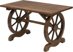 Outsunny Gartentisch, Balkontisch, Holztisch, Räderform, Witterungsbeständig, Massivholz, Natur, 115 X B60 X H65 Cm -Deutschland Garten Zier Verkaufs-Shop 775eb456fdf3c2c608cc3cf640ab5aac