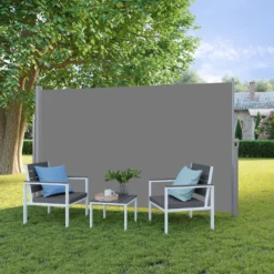 SONGMICS Alu-Seitenmarkise, Ausziehbar, 200 X 350 Cm, Aus Polyester (280 G/m²), Markise, Sichtschutz, Sonnenschutz, Blickdicht, Seitenrollo, Für Balkon, Terrasse, Garten, Grau GSA205G01 -Deutschland Garten Zier Verkaufs-Shop 77b8e51290bec8cbbcddde7377e64f7e