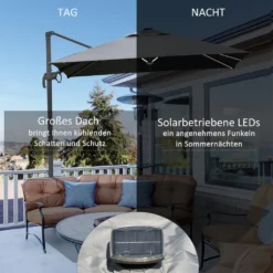 Outsunny Sonnenschirm 3x3m Ampelschirm Alu Roma Schirm Mit Solar-LED-Lichtern Neigbar Dunkelgrau -Deutschland Garten Zier Verkaufs-Shop 78bdcffc6592a2e4d10021417fdb848c