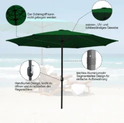 Lospitch 3.5m Sonnenschirm Gartenschirm Wasserabweisend Terrassenschirm UV40+ Mit Handkurbel Balkon Marktschirm,Grün,3.5m -Deutschland Garten Zier Verkaufs-Shop 79c18a888ca202e6156ed1670f8fa7ac