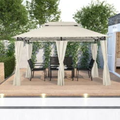 Mondeer Gartenpavillon 3x4m Premium Pavillon Seitenwänden Mit Reißverschlüssen Metallrahmen Stabil 180g/m² Dachplane Wasserdicht Luxus Modern Stil, Beige -Deutschland Garten Zier Verkaufs-Shop 7a41cf2a2afd4fffbcdb843d59fd4f70
