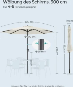 SONGMICS Sonnenschirm 300 Cm, UPF 50+, Beidseitig Um 30° Knickbar, Sonnenschutz, Mit Kurbel Zum Öffnen/Schließen, Beige GPU30BE -Deutschland Garten Zier Verkaufs-Shop 7a8ea26398729b08e421444aa8746c03