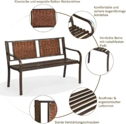 COSTWAY Gartenbank Parkbank Mit Rattan Rückenlehne & Geschwungener Armlehne 228kg Brlastbar -Deutschland Garten Zier Verkaufs-Shop 7af956b36a03eda585fedccc1f06ce76