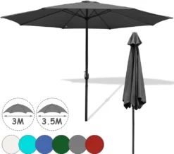 EINFEBEN 3.5m Sonnenschirm Gartenschirm Wasserabweisend Terrassenschirm UV40+ Mit Handkurbel Balkon Marktschirm,Grau,3.5m