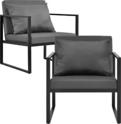 [casa.pro]® 2x Gartenstuhl Gartensessel Schwarz/Dunkelgrau Outdoor Garten Lounge Sessel 70 X 60 X 60 Cm