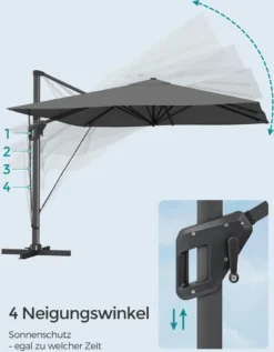 SONGMICS Sonnenschirm 290 X 290 Cm, UV-Schutz UPF 50+, Um 360° Drehbar, Mit Ständer, Befestigungsgurten Und Abdeckung, Rauchgrau GPU039G01 -Deutschland Garten Zier Verkaufs-Shop 7caa31b22f86ae89b517184e8466d68a