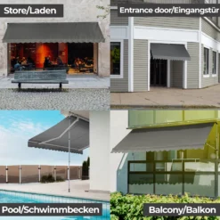 Jago® Klemmmarkise - 300/350/400x80cm, Höhenverstellbar, Kurbel, Wasserabweisend, UV-Schutz, Terrasse, Sonnenschutz, Farbwahl - Balkon, Sonnenmarkise, Terrassenmarkise (350 X 80 Cm, Anthrazit) -Deutschland Garten Zier Verkaufs-Shop 7d611d45c0f5d35779fd17304c0ab849