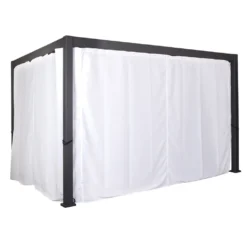 Pergola HWC-J32, Garten Lamellen-Pavillon, 11cm-Alu-Gestell 4x3m Dunkelgrau Mit Seitenwand + Moskitonetz Weiß -Deutschland Garten Zier Verkaufs-Shop 7d99e2fe6f3bc08904437930b153b85a