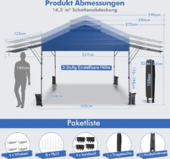 COSTWAY 3x3m Pop Up Pavillon Mit Zwei Markisen, Faltpavillon Mit Rolltasche, 4 Sandsäcke, UV-Schutz 50+, Gartenzelt Faltbar, Partyzelt Wasserdicht Stabil Winterfest, Gartenpavillon Für Garten & Hof (Blau) -Deutschland Garten Zier Verkaufs-Shop 7e50f82196251868e4a057274ef43809