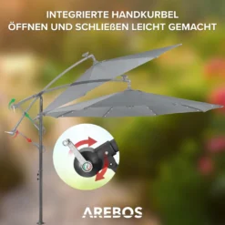 AREBOS Sonnenschirm Mit LED, Gartenschirm, Terrassenschirm, Balkonschirm, Ampelschirm Mit Kurbel, Aufklappbar, Anthrazit -Deutschland Garten Zier Verkaufs-Shop 7e62676c9bdc76ee792adcce388f2d99
