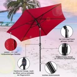 Wolketon 2.7m-3.5m Sonnenschirm Marktschirm Mit Handkurbel UV40+ Outdoor-Schirm Terrassen Gartenschirm,Rot,2.7m -Deutschland Garten Zier Verkaufs-Shop 8055fa55d9c9f6b5d010545f016745d9