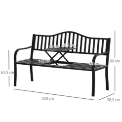 Outsunny Gartenbank Mit Ausziehbarem Tisch Für 2-3 Personen Parkbank Aus Metall Sitzbank Bank Terrassenbank Mit Rücken- & Armlehnen Gartenmöbel Schwarz 150 X 58,5 X 90 Cm -Deutschland Garten Zier Verkaufs-Shop 8119b730a66837727d35378888340b8a