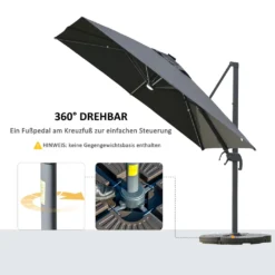 Outsunny Sonnenschirm 3x3m Ampelschirm Alu Roma Schirm Mit Solar-LED-Lichtern Neigbar Dunkelgrau -Deutschland Garten Zier Verkaufs-Shop 812c59229387ea30c33df52ac1b3b8e8