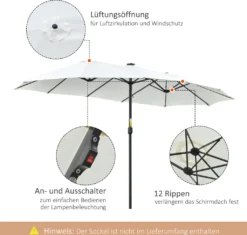 Outsunny Sonnenschirm Mit LED Solar 4,5m Doppelsonnenschirm Gartenschirm Marktschirm Terrassenschirm Oval Schwarz+Cremeweiß -Deutschland Garten Zier Verkaufs-Shop 816cffb4141137538bede74fd0058465