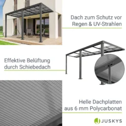 Juskys Terrassenüberdachung 7x3 M Mit Schiebedach - Terrassendach Aus Aluminium Mit Doppelstegplatten - Wetterfeste Überdachung Mit UV-Schutz - Grau -Deutschland Garten Zier Verkaufs-Shop 8244041e24bf923064546516747f715b