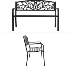 ECD Germany Gartenbank Mit Armlehnen & Rückenlehne Mit Muster, Schwarz, Aus Stahl Und Gusseisen, Wetterfeste Terrassenbank, Metallbank Für Garten Terrasse -Deutschland Garten Zier Verkaufs-Shop 824c2ff4ed02de10e360db6a23cdb69b