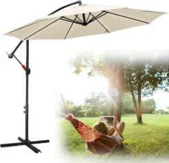 EINFEBEN 3m Sonnenschirm Sonnenschirme Ampelschirm Gartenschirm Terrassen UV40+ Marktschirm,Beige,3m