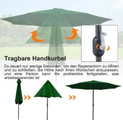 Lospitch 3.5m Sonnenschirm Gartenschirm Wasserabweisend Terrassenschirm UV40+ Mit Handkurbel Balkon Marktschirm,Grün,3.5m -Deutschland Garten Zier Verkaufs-Shop 82edc292b55d0423d2ced45995f7e984