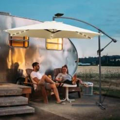 EINFEBEN 3m Sonnenschirm Mit LED Solar Ampelschirm Balkonschirm Marktschirm UV40+ Gartenschirm,Beige -Deutschland Garten Zier Verkaufs-Shop 8340c9f53ec25200fbeb4b8540b2b187