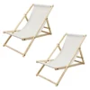 ECD Germany 2er Set Liegestuhl, Beige, Aus Holz, Belastbar Bis 120kg, Klappbar, 3 Liegepositionen, Gartenliege Sonnenliege Relaxliege Strandstuhl Für Garten, Terrasse Und Balkon