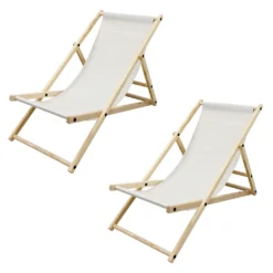 ECD Germany 2er Set Liegestuhl, Beige, Aus Holz, Belastbar Bis 120kg, Klappbar, 3 Liegepositionen, Gartenliege Sonnenliege Relaxliege Strandstuhl Für Garten, Terrasse Und Balkon