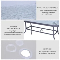 Outsunny Gartentisch Bistrotisch Balkontisch Garten Beistelltisch Bistrotisch Gartenmöbel Mit Glasplatte Schirmloch Hartglas + Metall Carbongrau 140 X 80 X 70 Cm -Deutschland Garten Zier Verkaufs-Shop 83dc7d8b2bed7301c2dc5b4276b95cbc