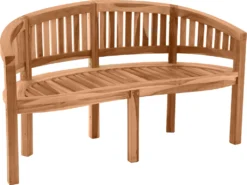 Möbilia Gartenbank 150 Cm | Bananenbank 3-Sitzer Aus Teak Holz | B 150 X T 61 X H 87 Cm | Natur | 11020015 | Serie GARTEN
