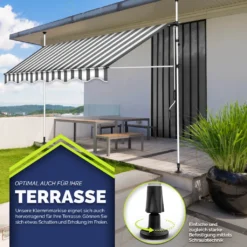Tillvex Balkonmarkise 350 Cm Grau/Weiß Gelenkarm Markise Klemmmarkise Sonnenmarkise Balkon Ohne Bohren -Deutschland Garten Zier Verkaufs-Shop 851b687400cb1f4a42f2faabc4d1500a 1