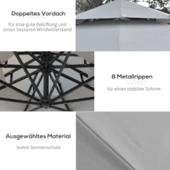 HOMCOM Outsunny Ampelschirm Ø295 Cm LED Solar Sonnenschirm Wasserabweisend Alu Hellgrau -Deutschland Garten Zier Verkaufs-Shop 85a71f528a41707c4cedcbcad2682119