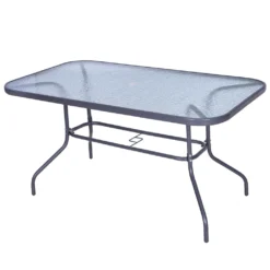 Outsunny Gartentisch Bistrotisch Balkontisch Garten Beistelltisch Bistrotisch Gartenmöbel Mit Glasplatte Schirmloch Hartglas + Metall Carbongrau 140 X 80 X 70 Cm