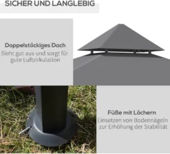 Outsunny Grillpavillon Gartenzelt Grill Pavillon Balkonpavillon Flammhemmendes Doppeldach Grau 245 X 148 X 252 Cm -Deutschland Garten Zier Verkaufs-Shop 86a3ea41400be34d001d9b7edd143626