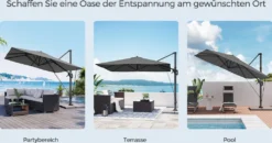 SONGMICS Sonnenschirm 290 X 290 Cm, UV-Schutz UPF 50+, Um 360° Drehbar, Mit Ständer, Befestigungsgurten Und Abdeckung, Rauchgrau GPU039G01 -Deutschland Garten Zier Verkaufs-Shop 8778f9f4fe86f9848a9373f5e0c5a8da