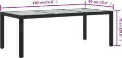 VidaXL Gartentisch Schwarz 190x90x75 Cm Gehärtetes Glas Poly Rattan -Deutschland Garten Zier Verkaufs-Shop 884cd05ad5fa4500d4852835f5d4ec47