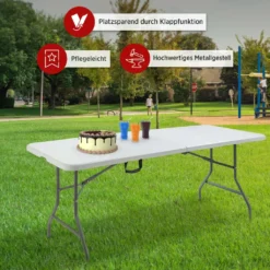 AREBOS Klapptisch 180 Cm, Mit Tragegriff, Aus Metall Und Wetterfestem Kunststoff, Weiß -Deutschland Garten Zier Verkaufs-Shop 895aad93ccd0990f142aaded8c13f87a