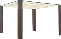 VidaXL Pavillon Mit Dach Poly Rattan 300x300x200 Cm Braun Und Creme