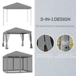Outsunny Faltpavillon Pavillon Faltzelt Mit Seitenwänden Inkl. Tragetasche Metall+Oxford Hellgrau+Schwarz 3x3m -Deutschland Garten Zier Verkaufs-Shop 8a2e000f6f6dca39842ad0fb31bf776b