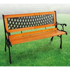 Massivholz Parkbank Gartenbank Metall Pulverbeschichtet Und Hartkunststoff Natur/Schwarz