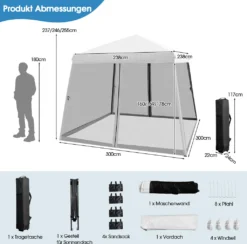 COSTWAY 3x3 M Pop Up Pavillon Mit Moskitonetz Und Sandsäcke, Faltpavillon Faltbar, UV-Schutz 50+, Gartenzelt Partyzelt Stabil, Gartenpavillon Für Garten, Inkl. Rolltasche (Weiß) -Deutschland Garten Zier Verkaufs-Shop 8a61c68d9f970edfb2bb1098a0855f5c