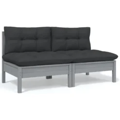 VidaXL 2-Sitzer-Gartensofa Mit Kissen Grau Massivholz Kiefer