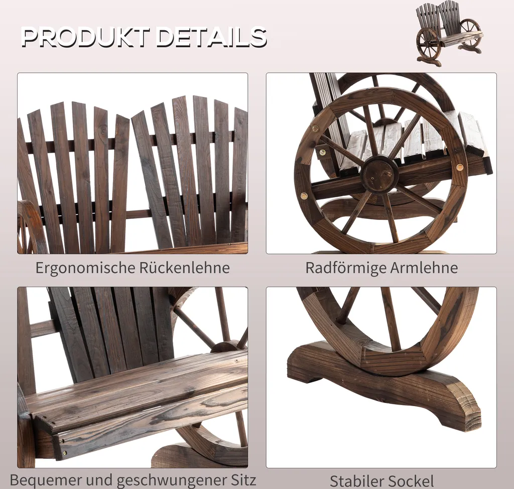 Outsunny Gartenbank Mit Armlehne, Sitzbank, Gartenmöbel, Rustikale Bank, Massivholz, Dunkelbraun, 108 X 66 X 95 Cm 4 Outsunny Gartenbank Mit Armlehne, Sitzbank, Gartenmöbel, Rustikale Bank, Massivholz, Dunkelbraun, 108 X 66 X 95 Cm – Bild 4