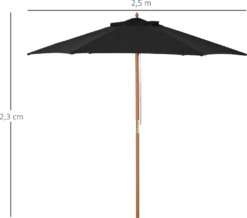 Outsunny Sonnenschirm, Gartenschirm, 3-stufig, Sonnenschutz, Bambus 180/㎡ Polyester, Schwarz, Ø2,5 X 2,3 M