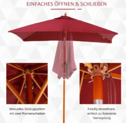 Outsunny Sonnenschirm, Knickbarer Gartenschirm, Strandschirm, 3-stufig Einstellbar, Holz+Polyester, Weinrot, 200 X 150 X 230 Cm -Deutschland Garten Zier Verkaufs-Shop 8e8a5bbdcb56aa49018e7e733cbec4f5