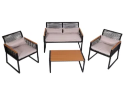 Garten-Garnitur HWC-K42, Gartenlounge Lounge-Set Sitzgruppe Sofa, Seilgeflecht Rope Polywood Stahl, Polster Hellgrau -Deutschland Garten Zier Verkaufs-Shop 8e94b4e528c47d58e62af49a45841355