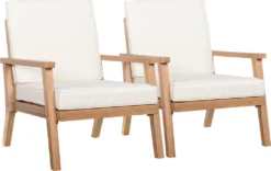 Outsunny 2er-Set Gartenstühle Mit Kissen Gartensessel Set Gartenstuhl Aus Pappelholz Gartenmöbel Holzstuhl Balkonstuhl Terrassenstuhl Braun+Beige 66 X 77,5 X 74,5 Cm