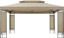 Festzelt Lanciano Pavillon Für Terrasse Oder Garten 400x300x265 Cm Anstellpavillon Gartenpavillon Sonnenschutz Mit Doppeldach Stahl Stahlgestell Beige -Deutschland Garten Zier Verkaufs-Shop 908c5f1be61d5211185442e1c42352da